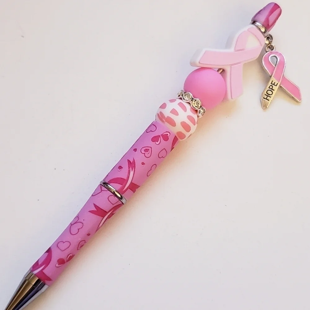 Handmade Breast Cancer Hope Charm Beaded Silicone Focal Bead Pen
